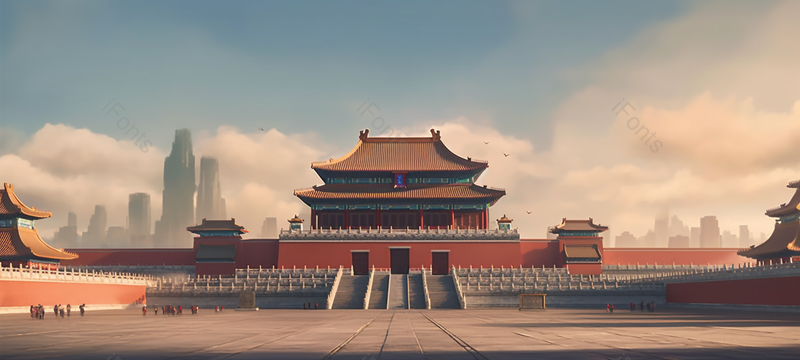 天气晴朗阳光照向中国故宫建筑午门广场上游玩的人群国庆节插画,插画/手绘图,插画/手绘图库,插画/手绘图下载,插画/手绘